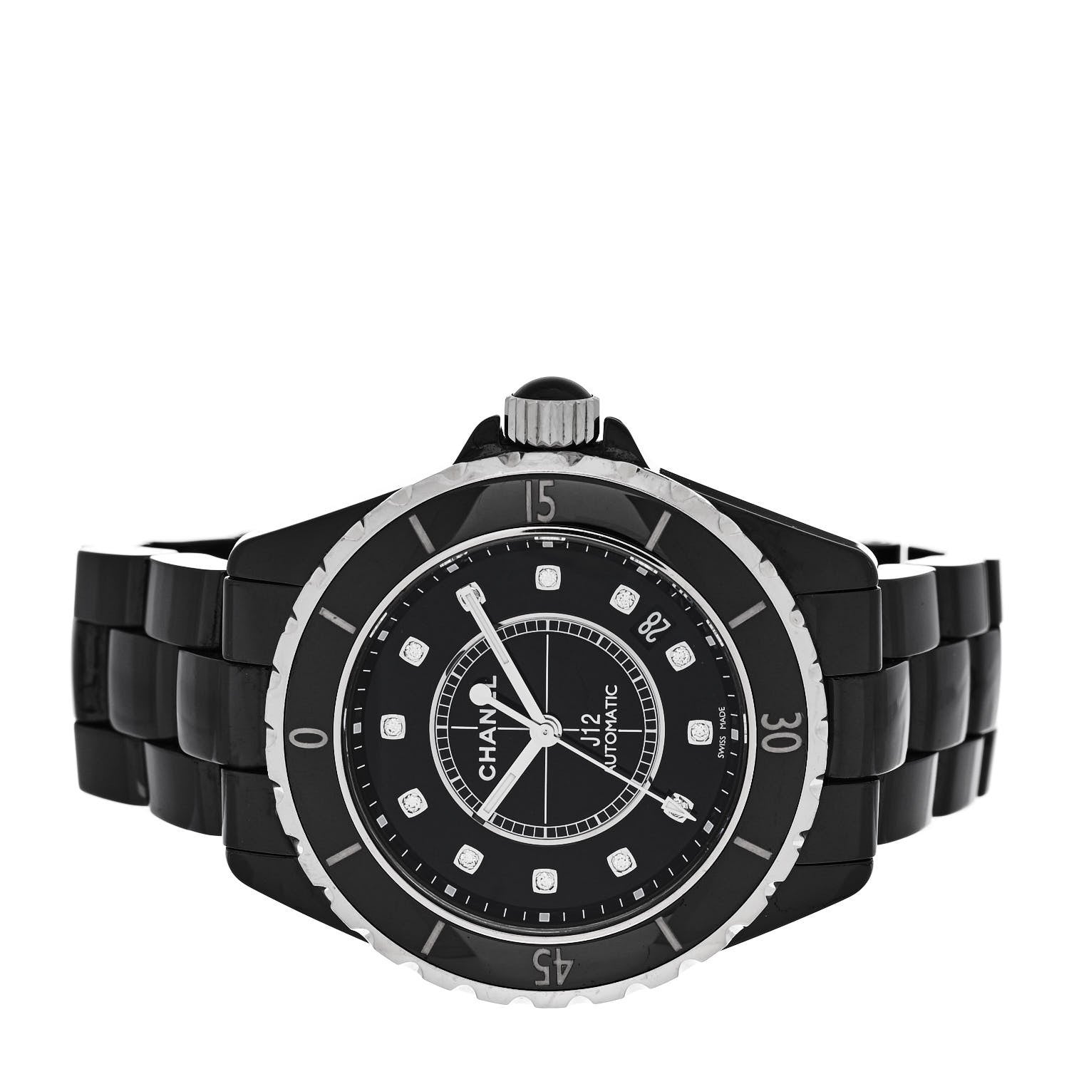 Chanel Stainless Steel Ceramic Diamond 38mm J12 Automatic Watch Black 2 of 5