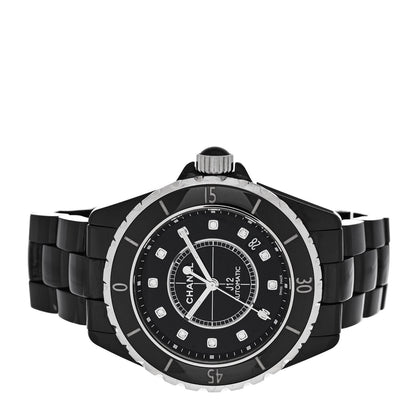 Chanel Stainless Steel Ceramic Diamond 38mm J12 Automatic Watch Black 2 of 5