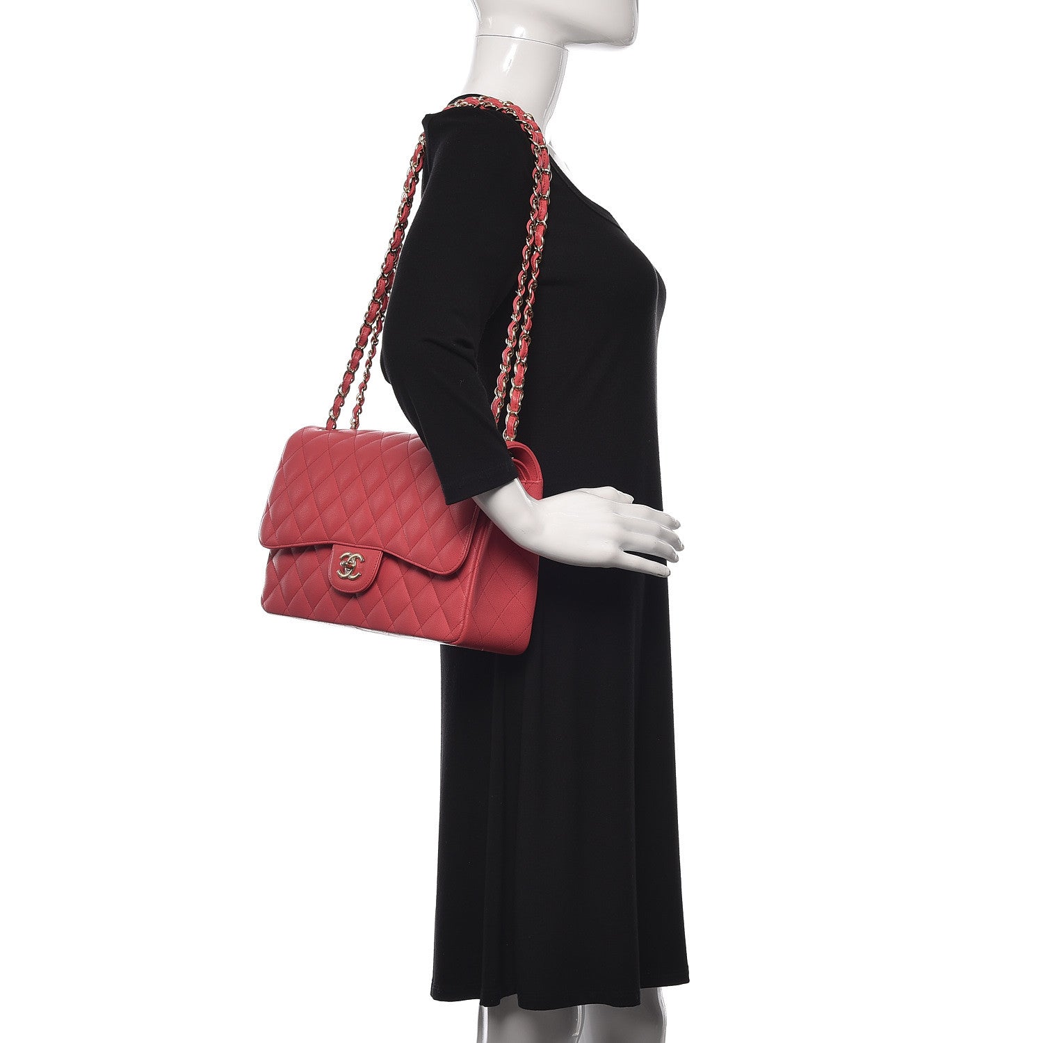 Chanel Caviar Quilted Jumbo Double Flap Dark Pink 2 of 10