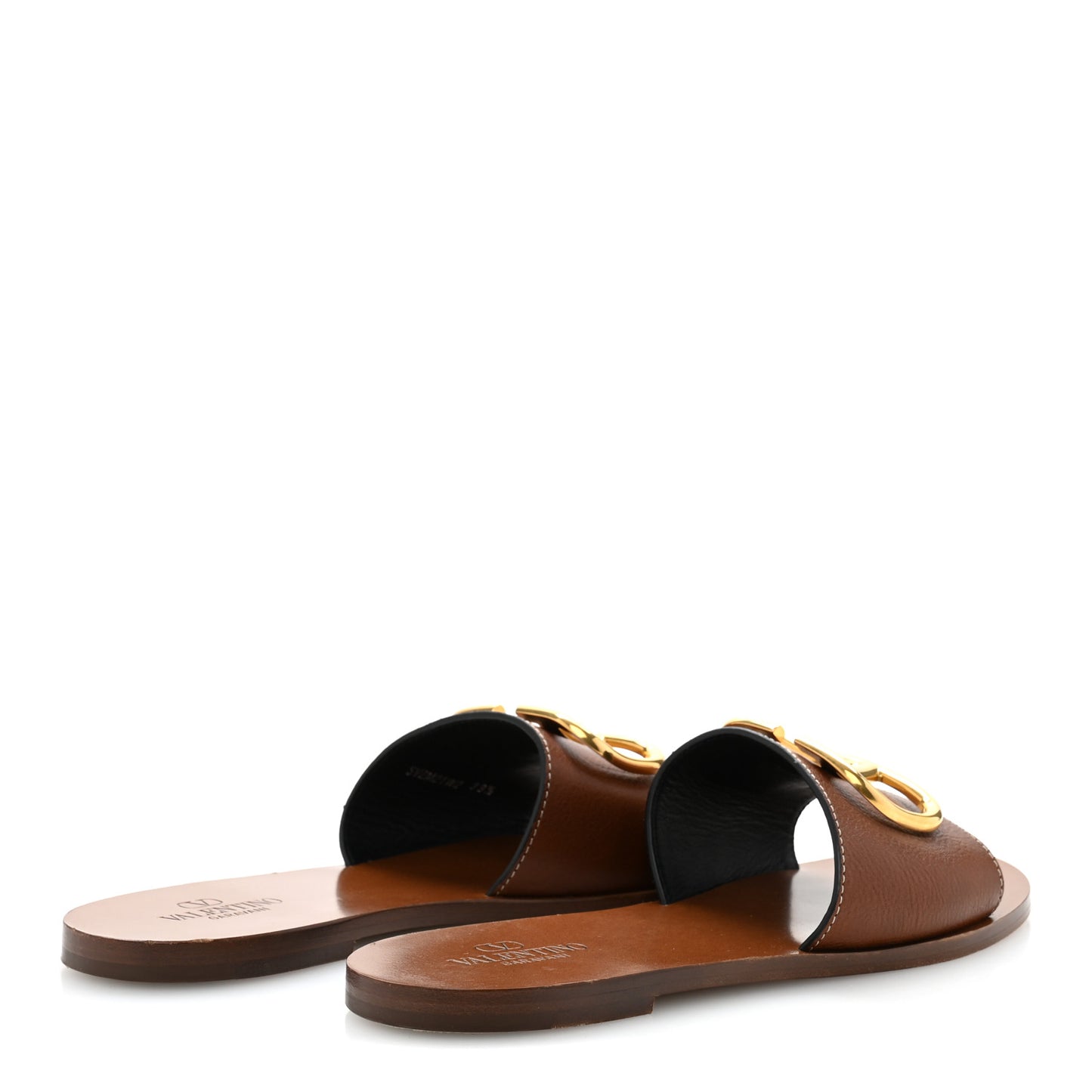 Grainy Cowhide Vlogo Flat Slide Sandals 39.5 Cuoio