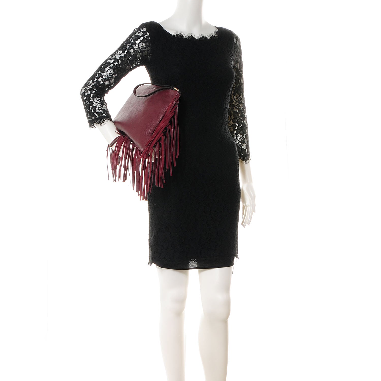 Valentino Garavani Grained Calfskin Oversized Rockee Fringe Clutch Rubin 2 of 7