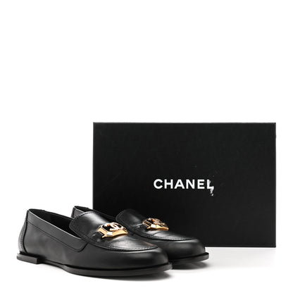 Chanel Shiny Calfskin Metal CC Mocassin Loafers 38.5 Black 10 of 10