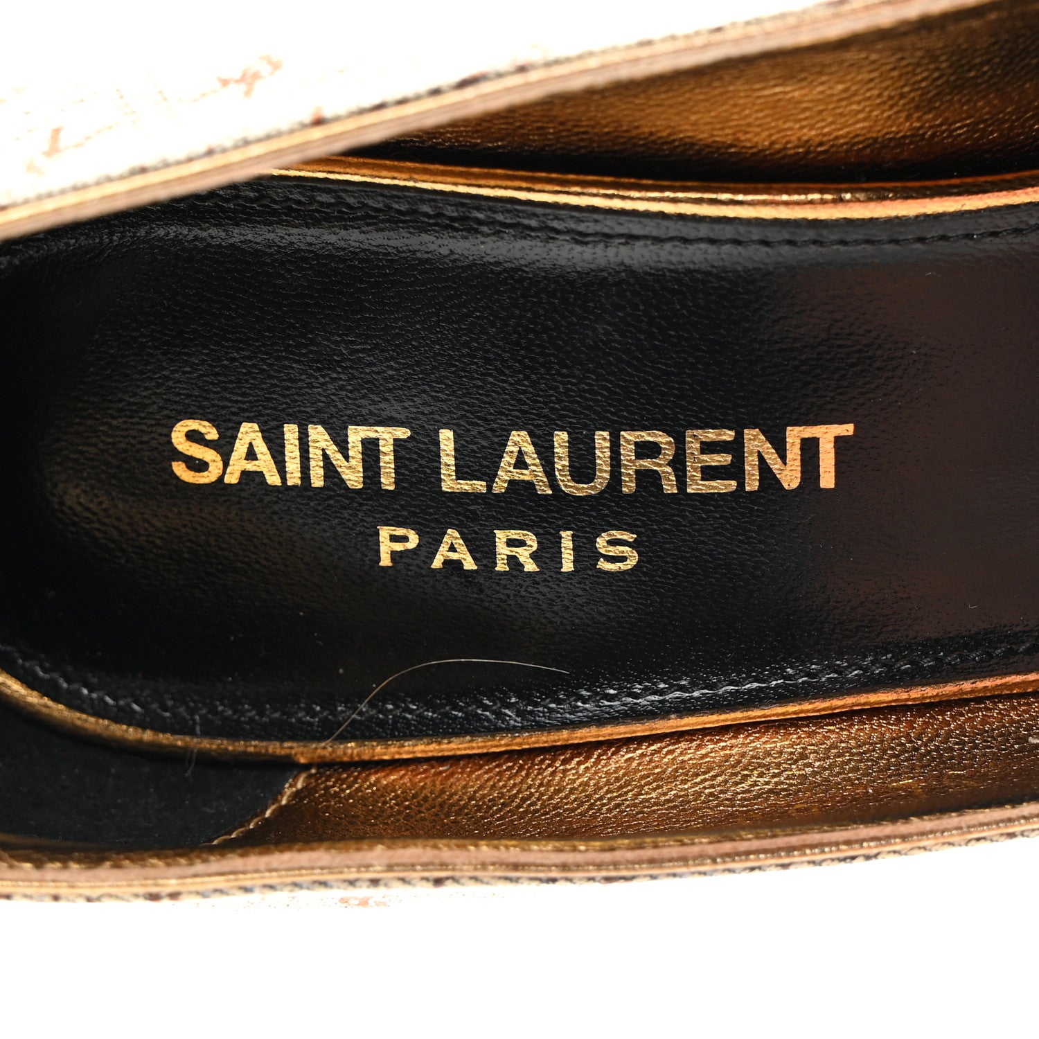 Saint Laurent Silk Blend Monogram Lola Cap Toe Pumps 37.5 Beige 6 of 9
