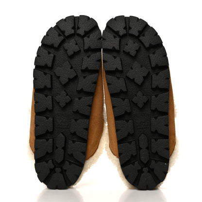 Prada Shearling Metal Triangle Logo 20mm Slippers 40.5 Cognac 5 of 8