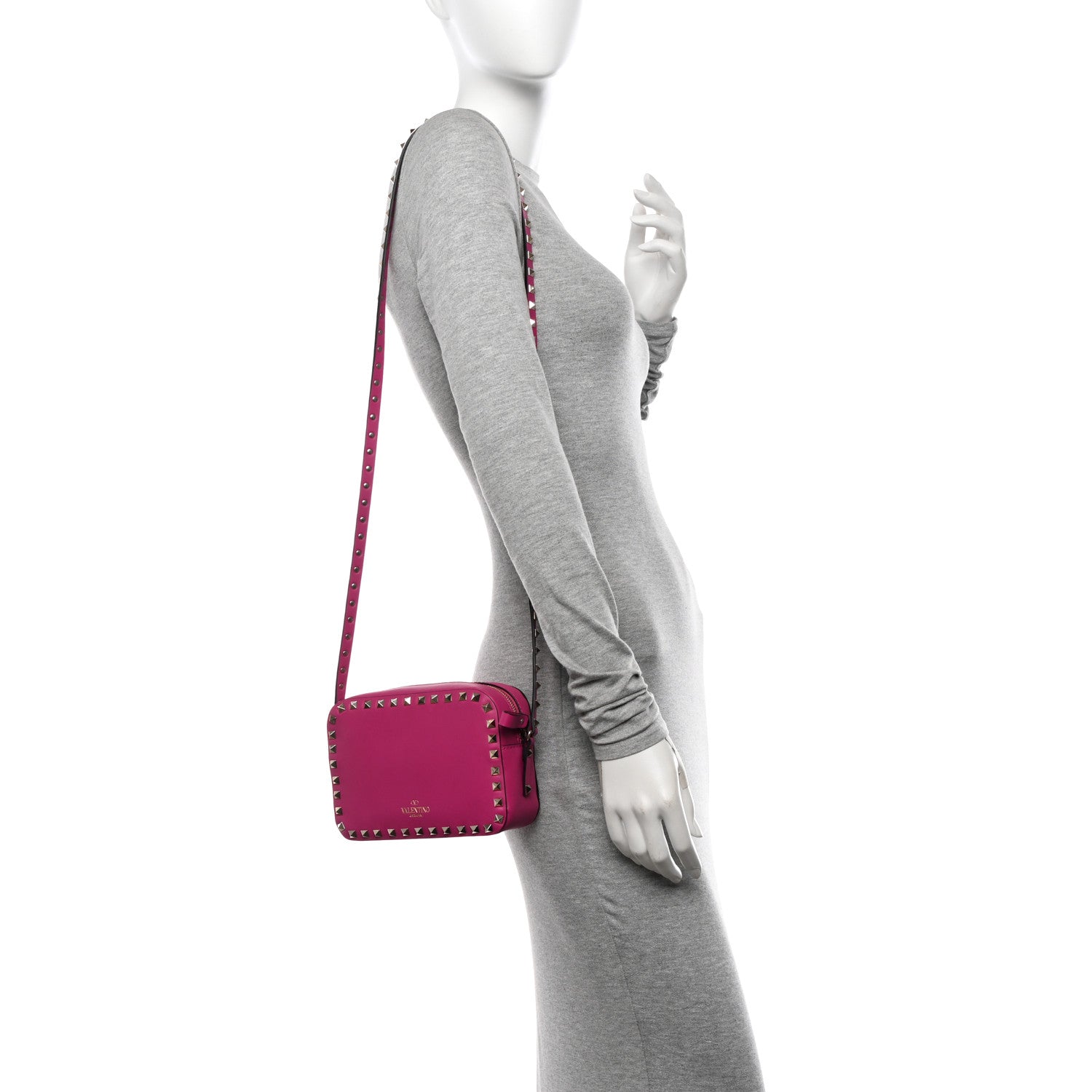 Valentino Garavani Calfskin Rockstud Camera Crossbody Bag Deep Fuxia 2 of 10