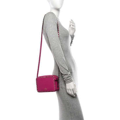 Valentino Garavani Calfskin Rockstud Camera Crossbody Bag Deep Fuxia 2 of 10