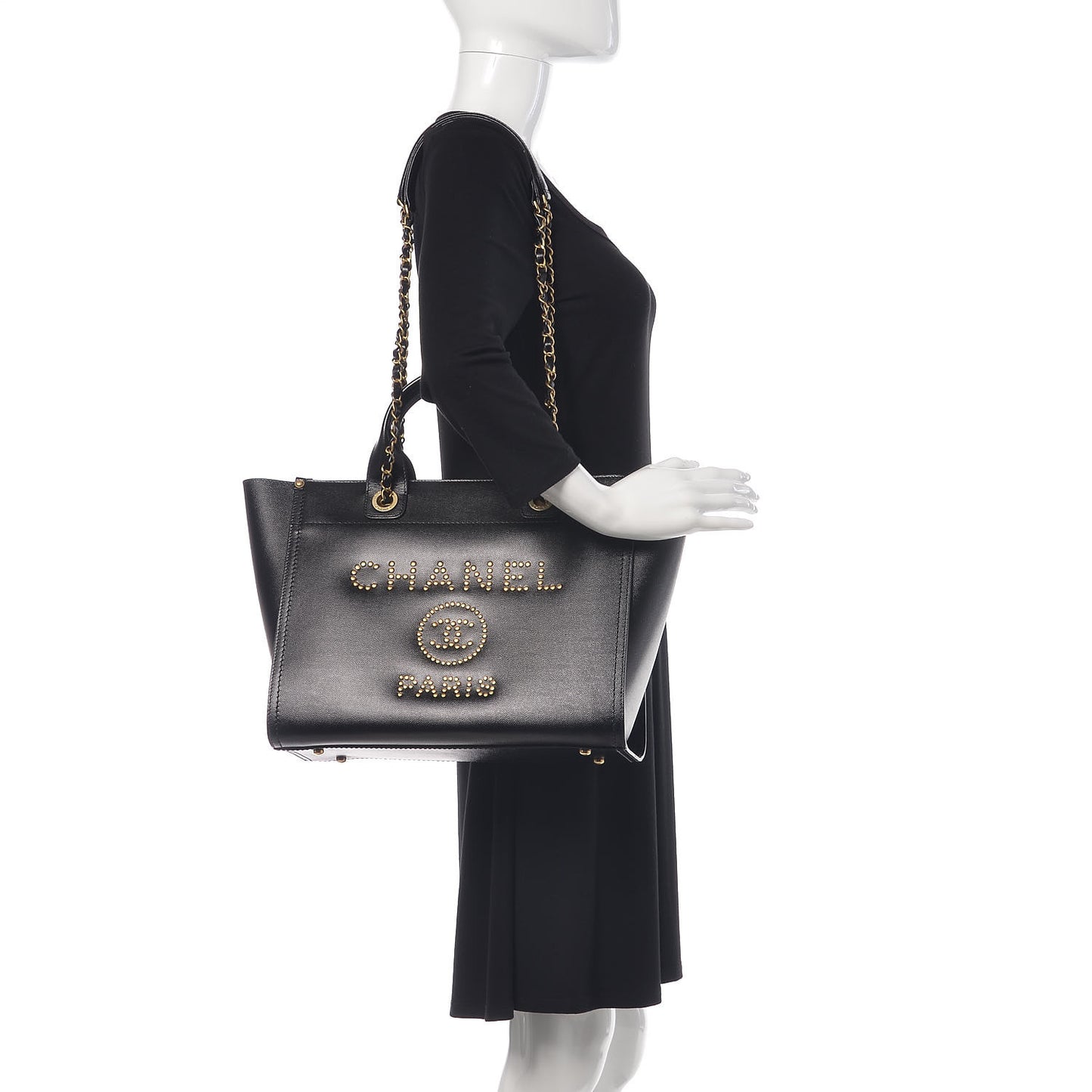 Caviar Small Studded Deauville Tote Black