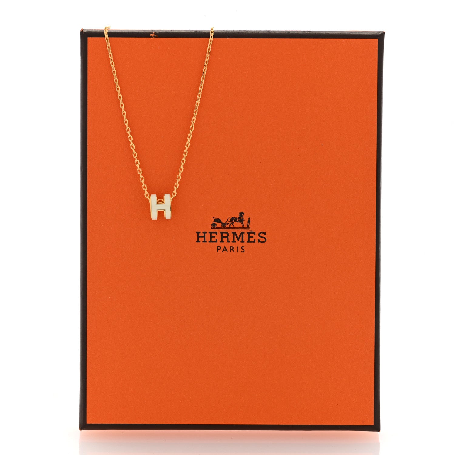 Hermes Lacquered Gold Mini Pop H Pendant Necklace White 6 of 6