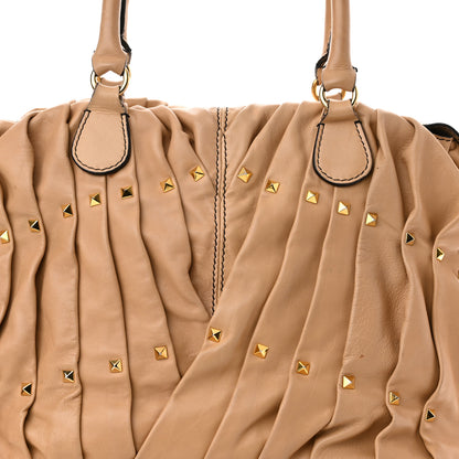 Valentino Garavani Lambskin Pleated Studded Maizeon Tote Tan 8 of 16