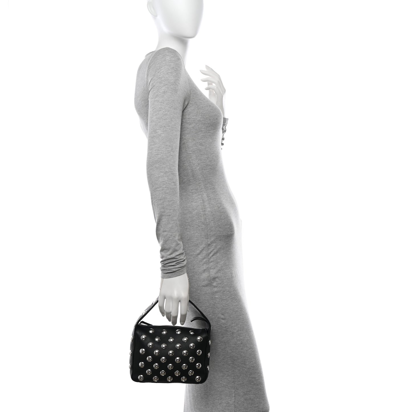 Pebbled Sport Calfskin Studded Small Elena Black