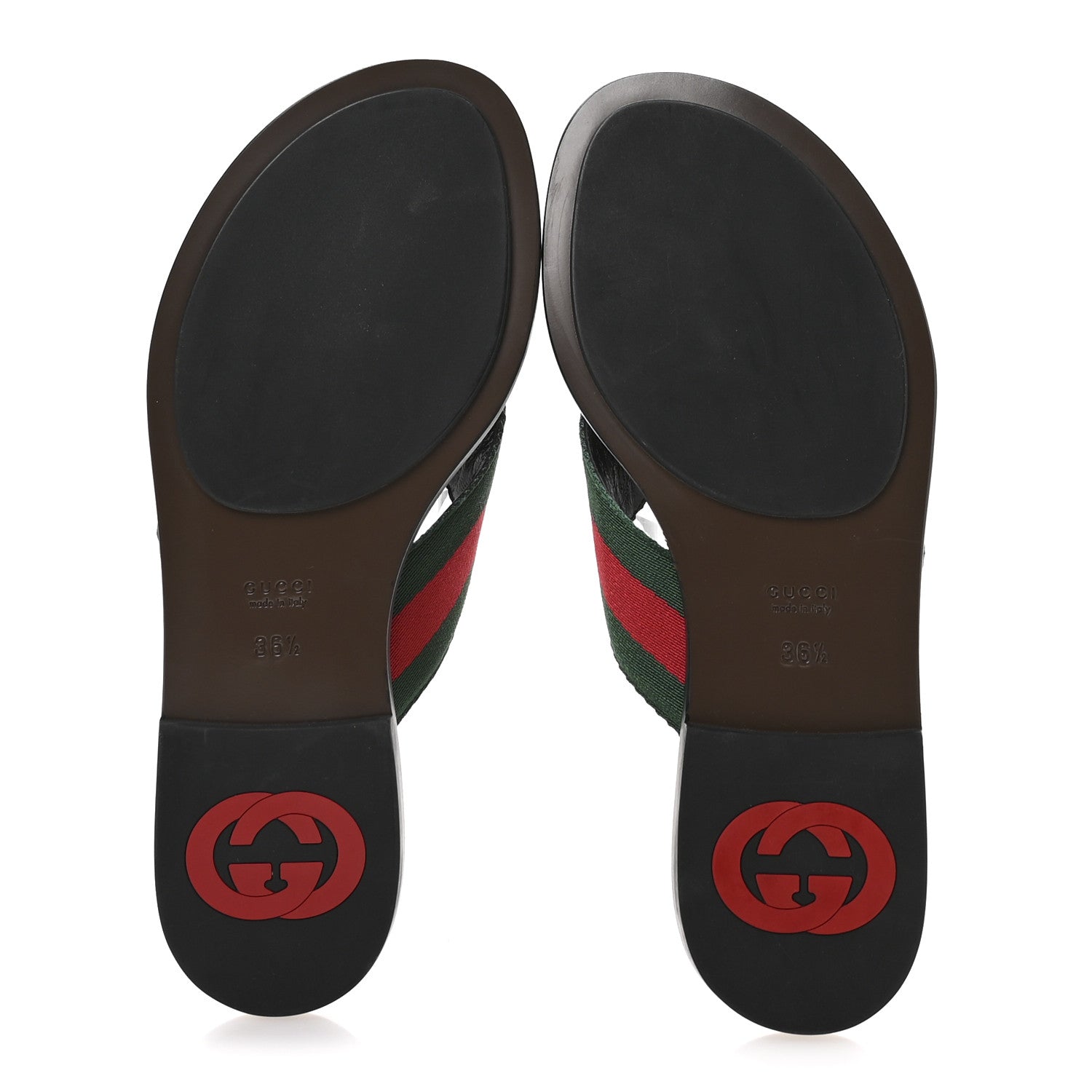 Gucci Nylon Calfskin Web GG Monogram Womens Thong Sandals 36.5 Green Red Cocoa 6 of 8