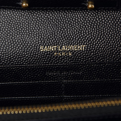 Saint Laurent Grain De Poudre Matelasse Chevron Monogram Chain Wallet Black 6 of 8