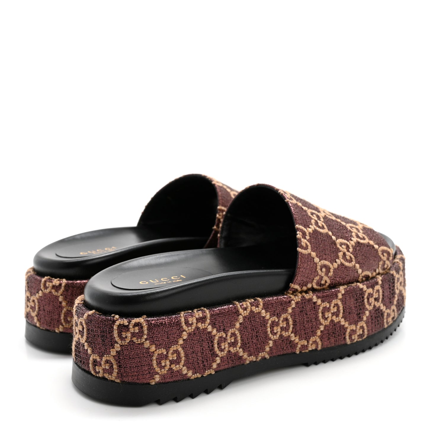 Lame GG Monogram Angelina Platform 55mm Slide Sandals 37.5 Brown Beige