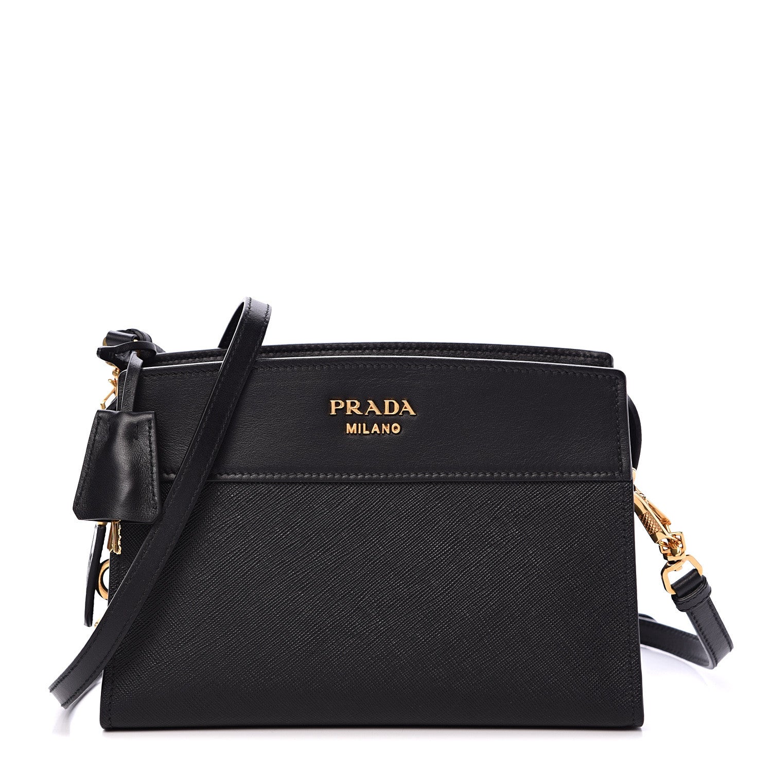 Prada Saffiano City Calfskin Esplanade Crossbody Bag Black 1 of 9
