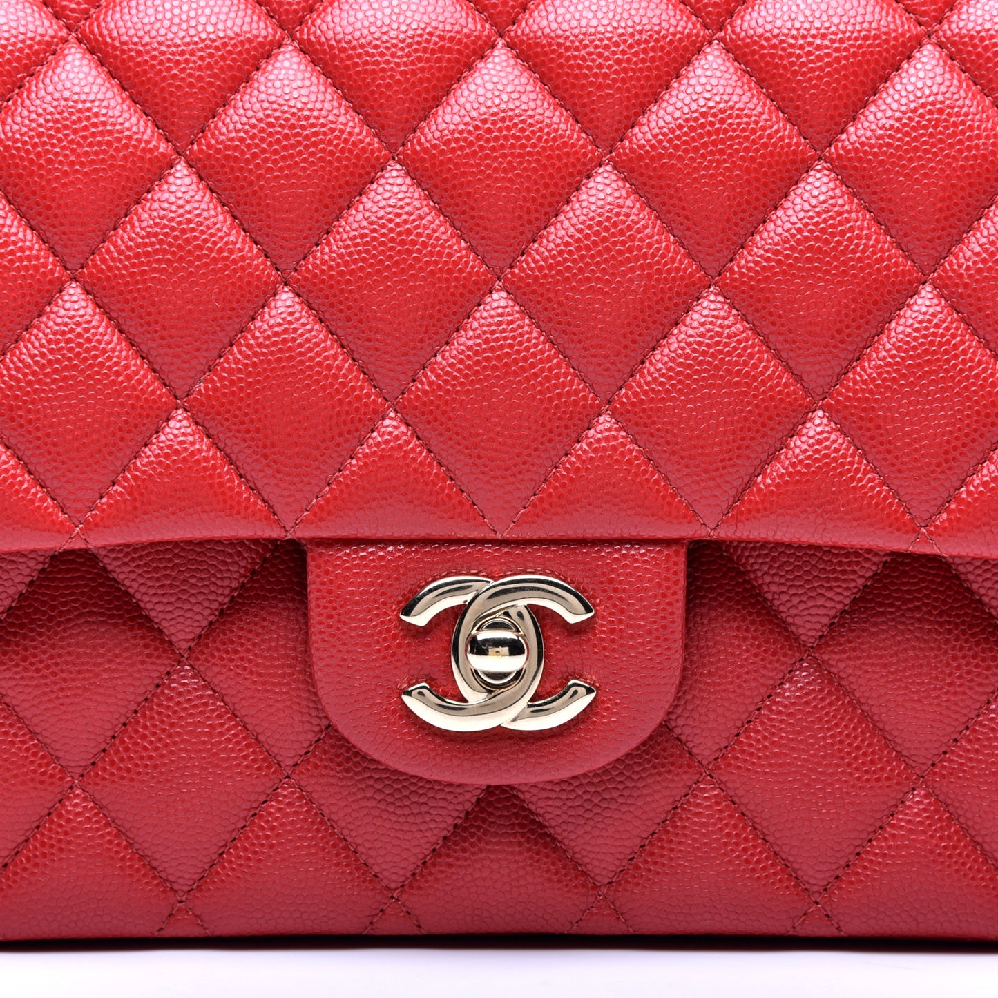 Caviar Quilted Medium Double Flap Red