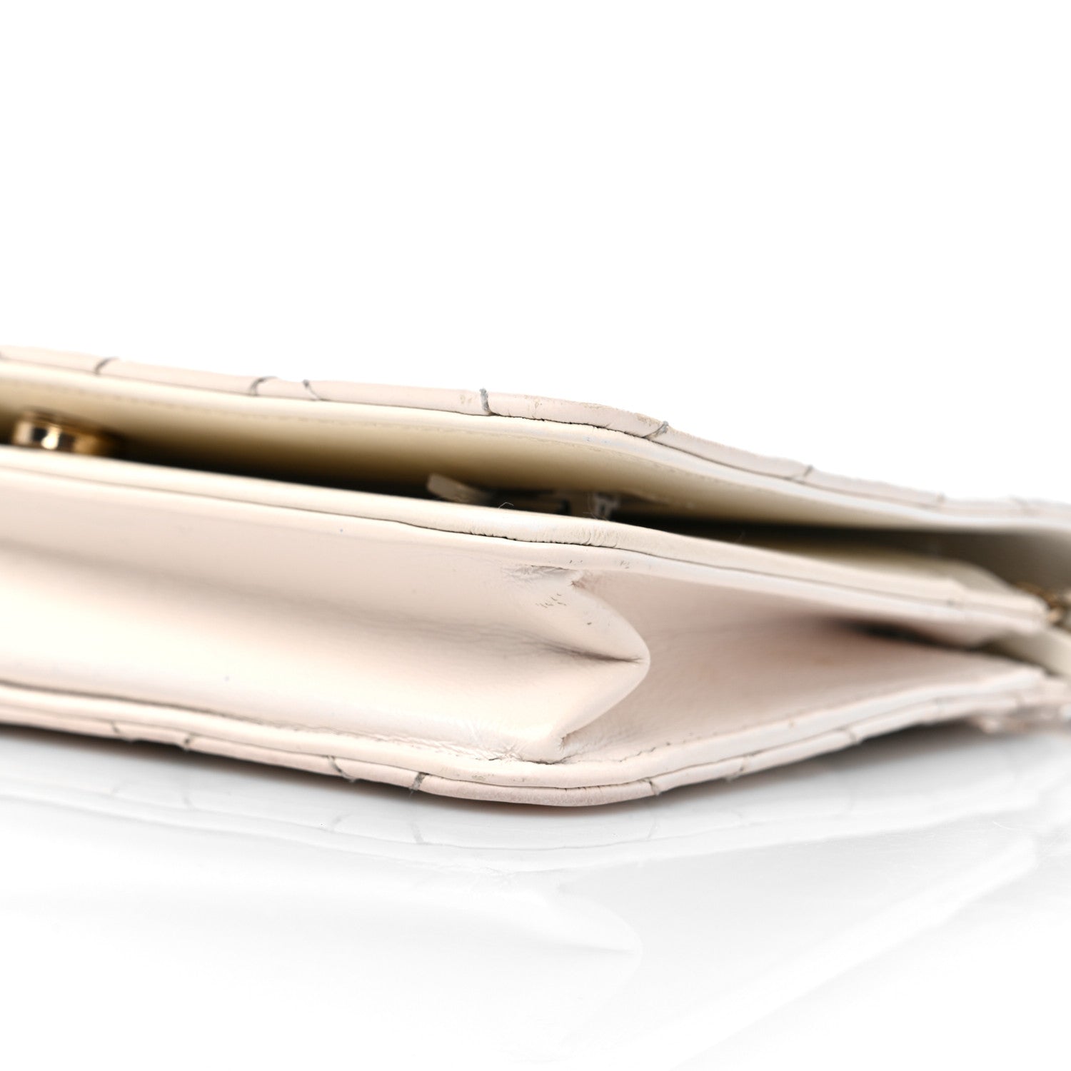 Chanel Aged Calfskin Chevron Wallet On Chain WOC White 10 of 15