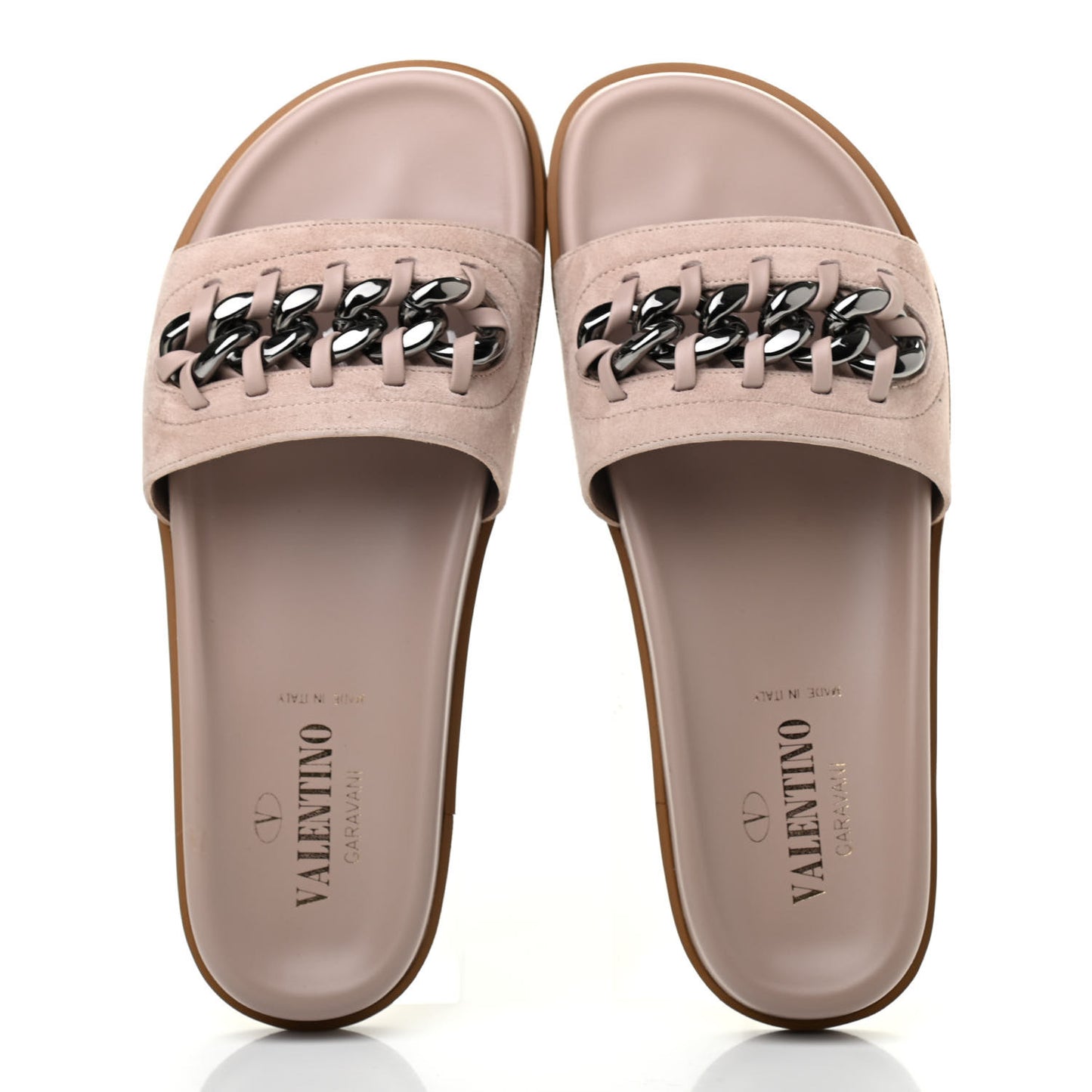 Suede Chain Flat Slide Sandals 37 Poudre