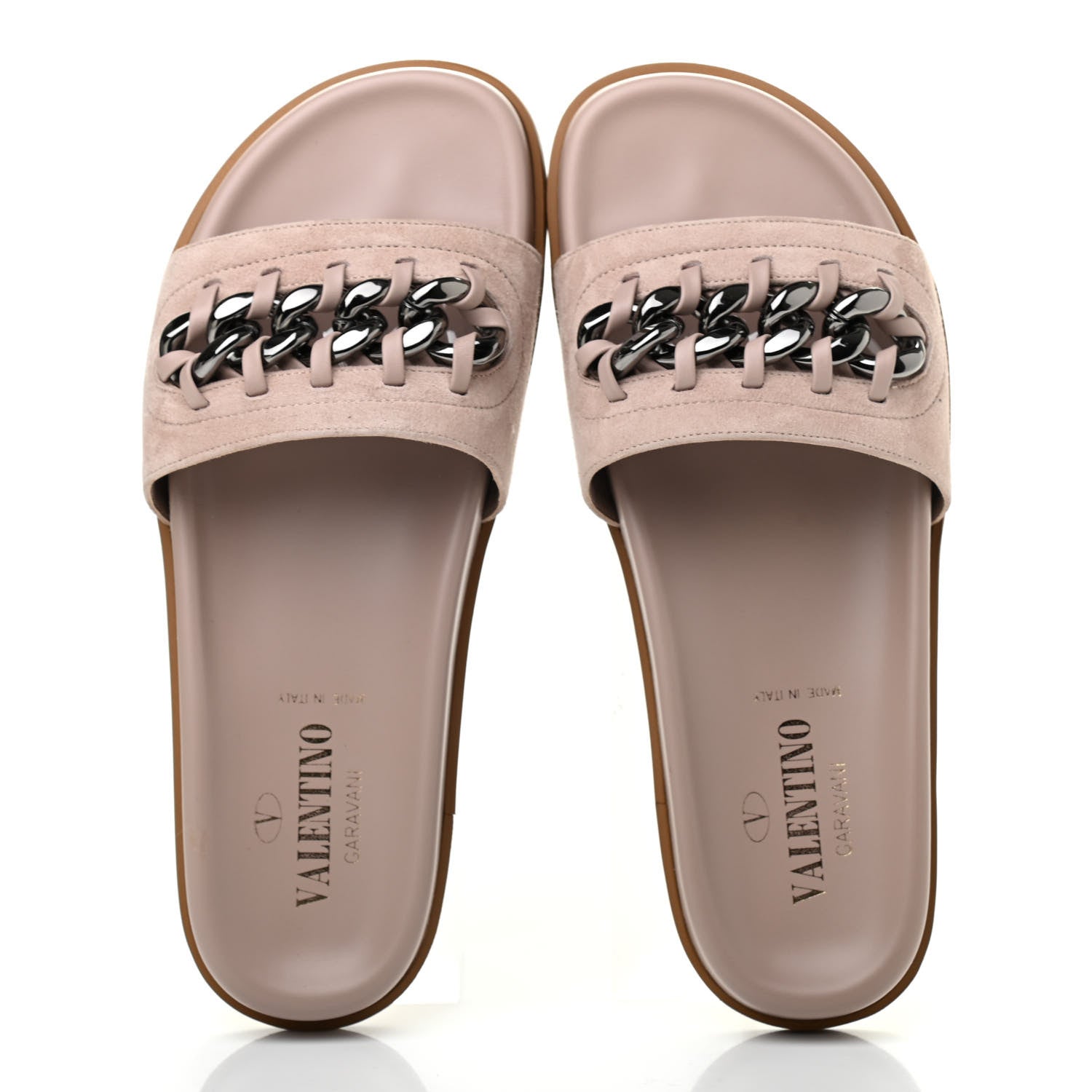 Valentino Garavani Suede Chain Flat Slide Sandals 37 Poudre 5 of 7