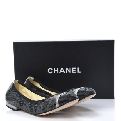 Chanel Metallic CC Elastic Cap Toe Ballerina Flats 37 Black Silver 8 of 8