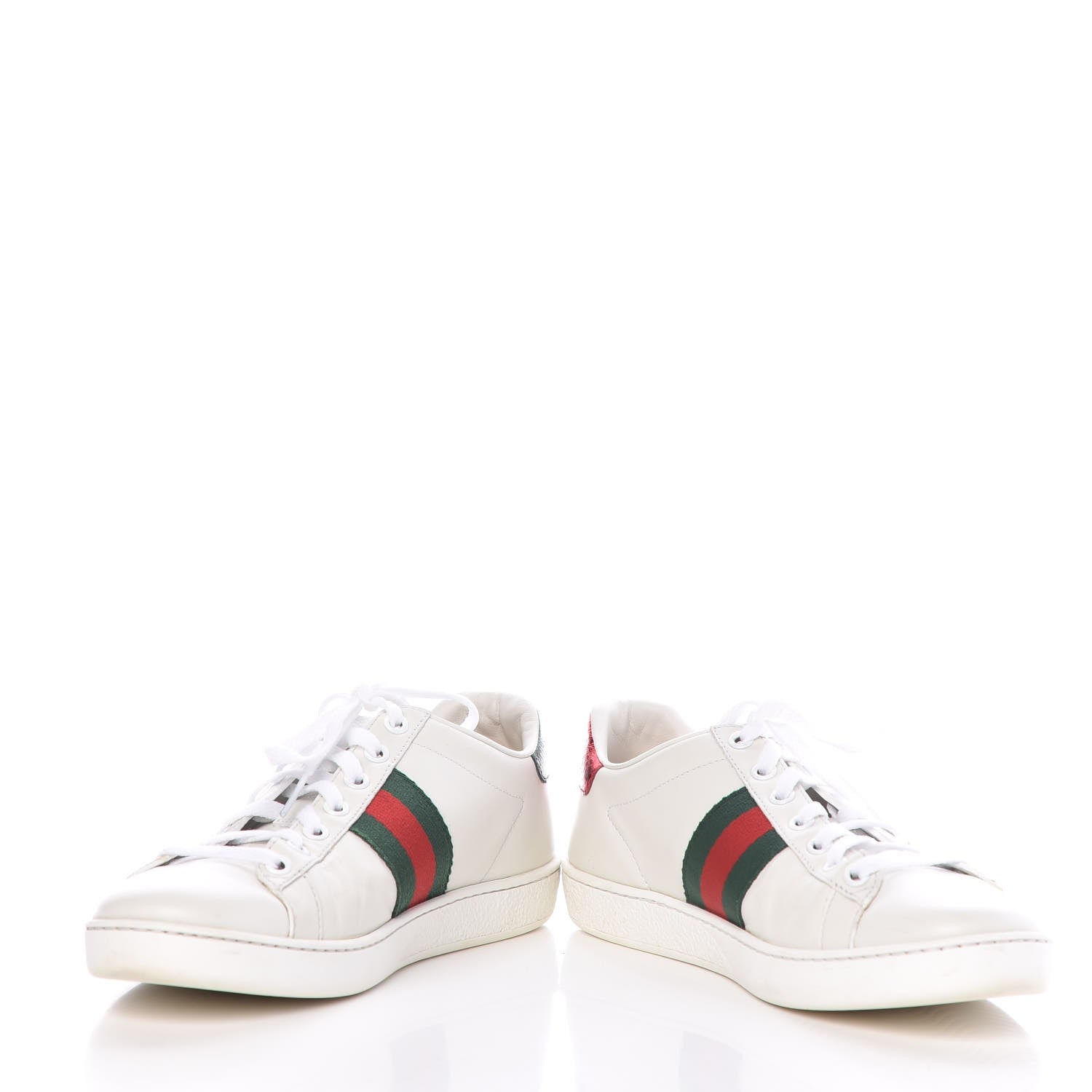 Gucci Calfskin Ayers Bee Embroidered Womens Ace Sneakers 37 White Green 6 of 17