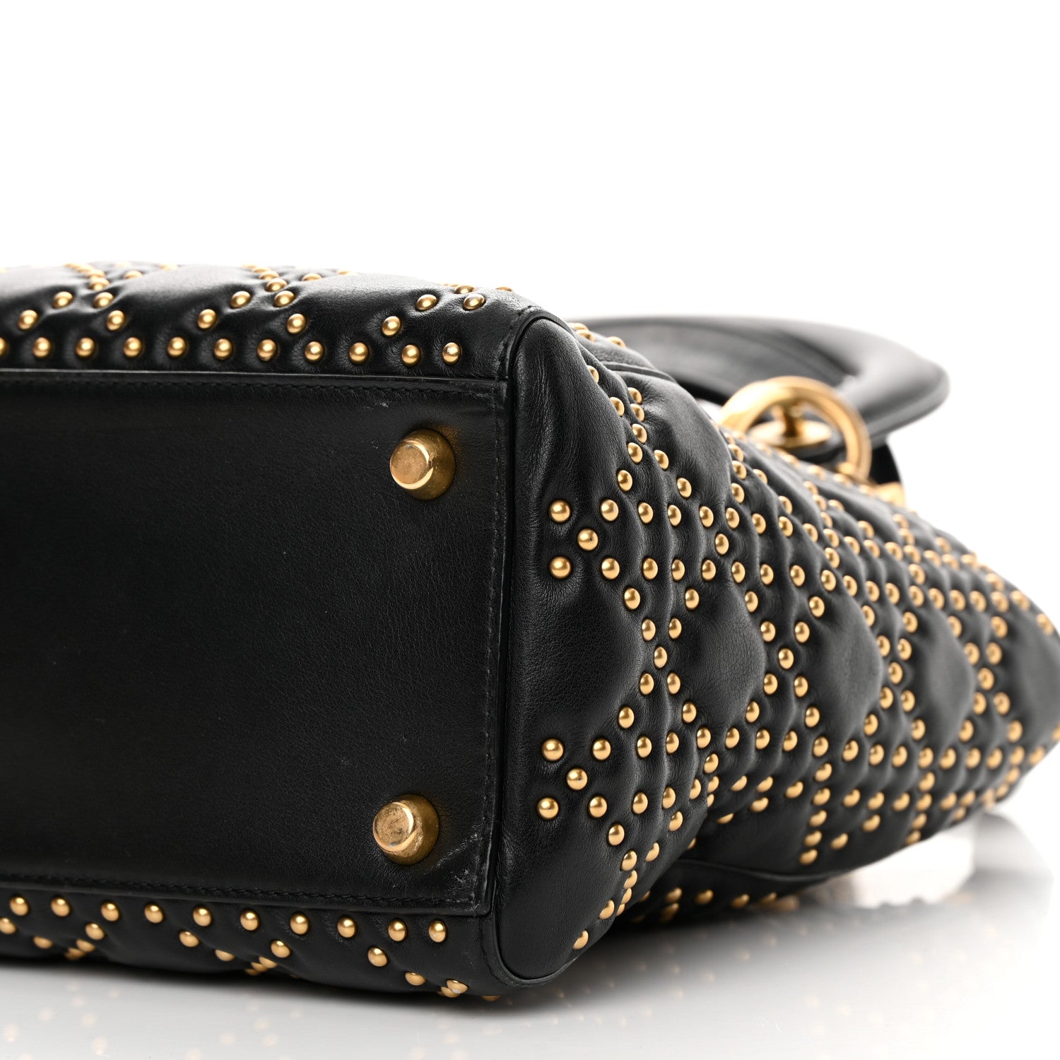 Christian Dior Calfskin Cannage Studded Medium Supple Lady Dior Black 10 of 16