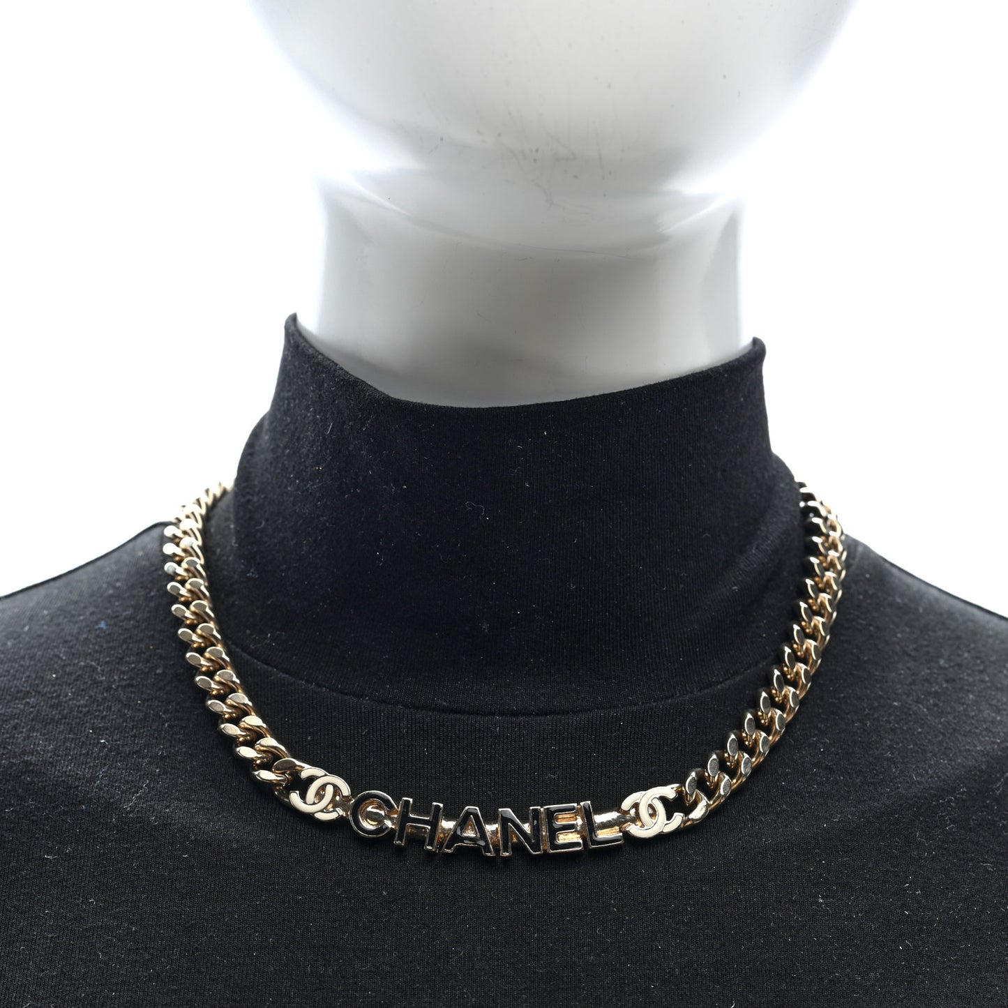 Enamel Metal Logo Choker Necklace Gold Black White