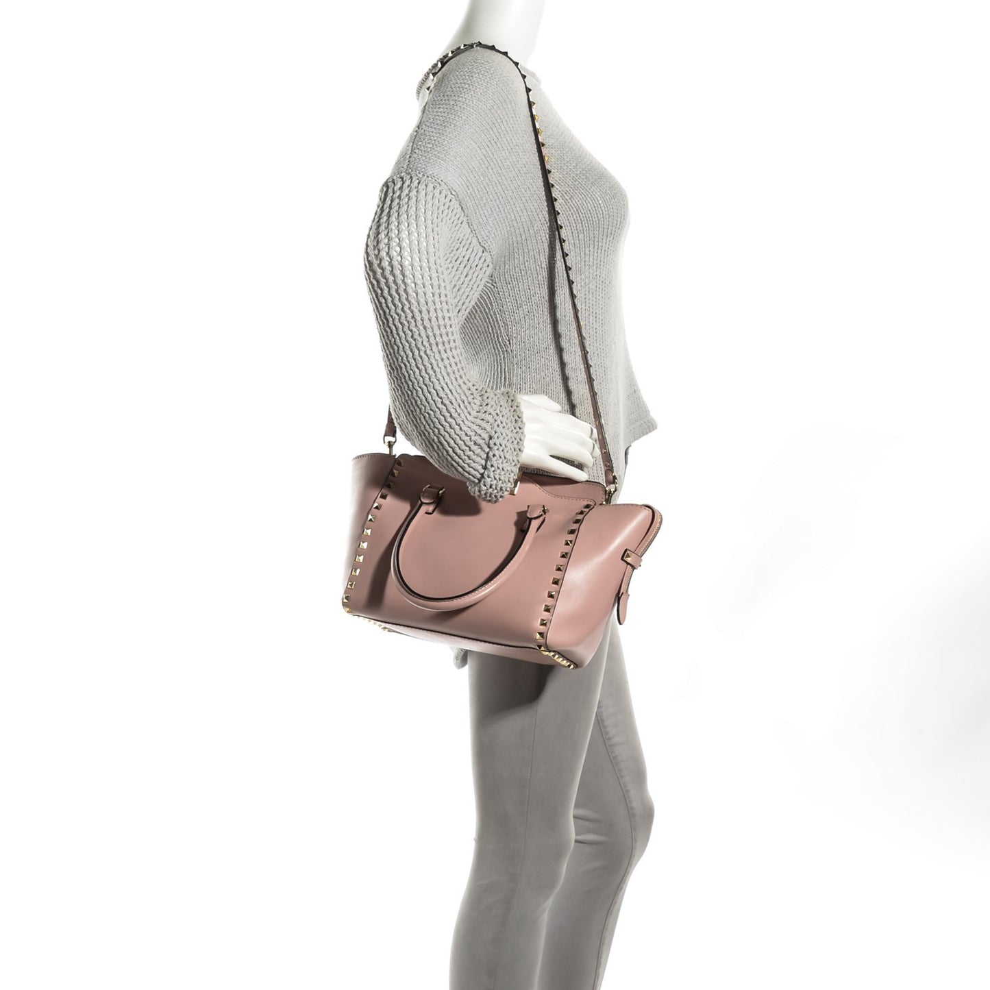Vitello Small Rockstud Double Handle Tote Pink