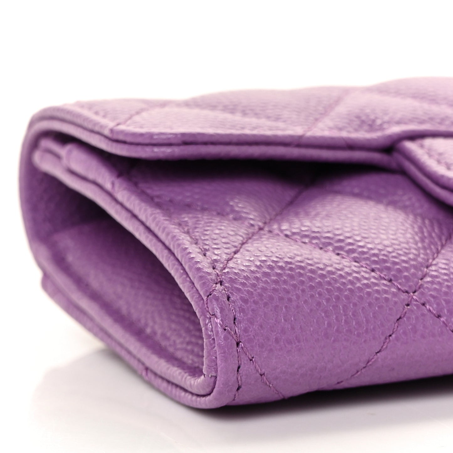 Caviar Quilted Flap Card Holder Wallet Purple