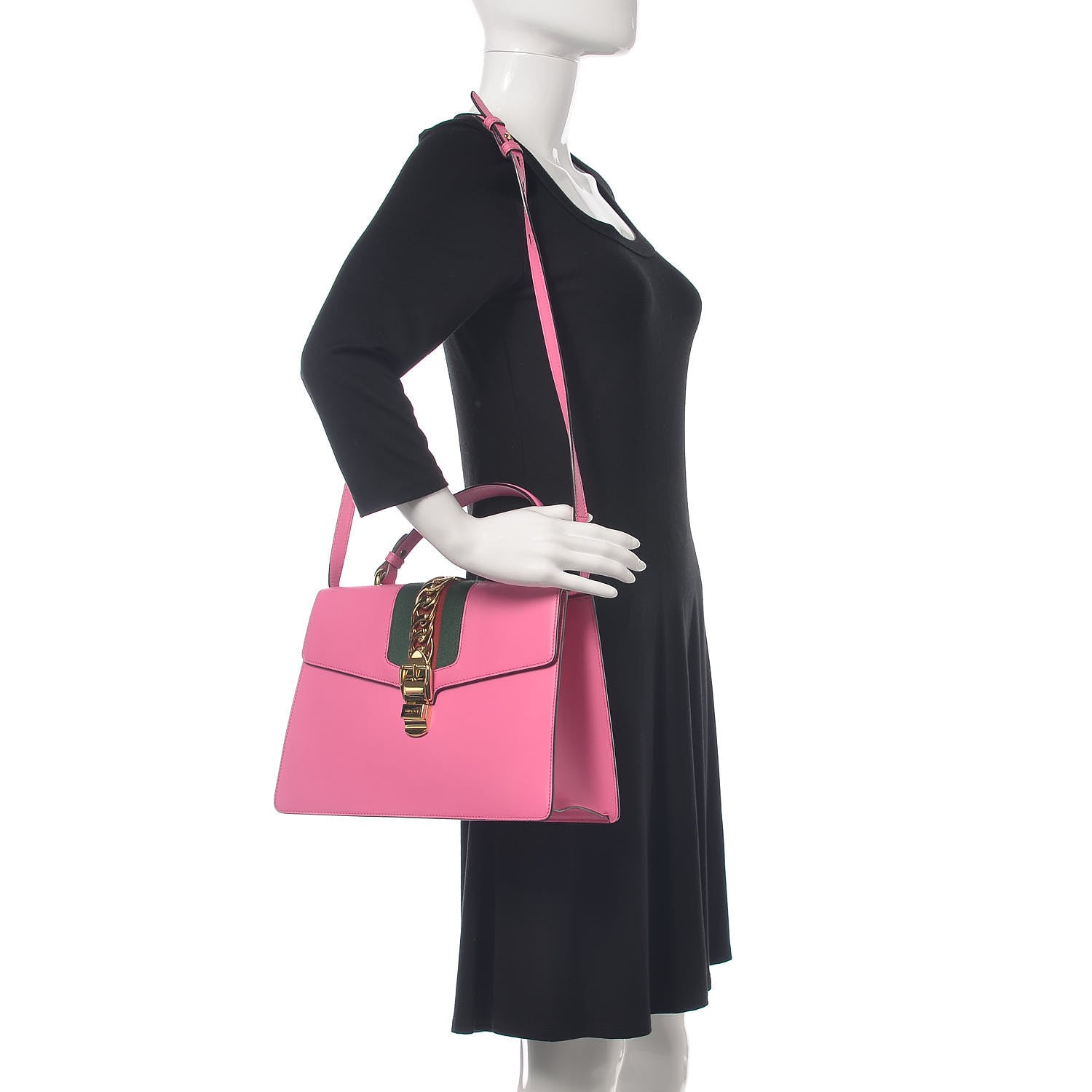 Gucci Vitello Fontanella Web Medium Sylvie Top Handle Bag Pink Tropical Flower 2 of 12