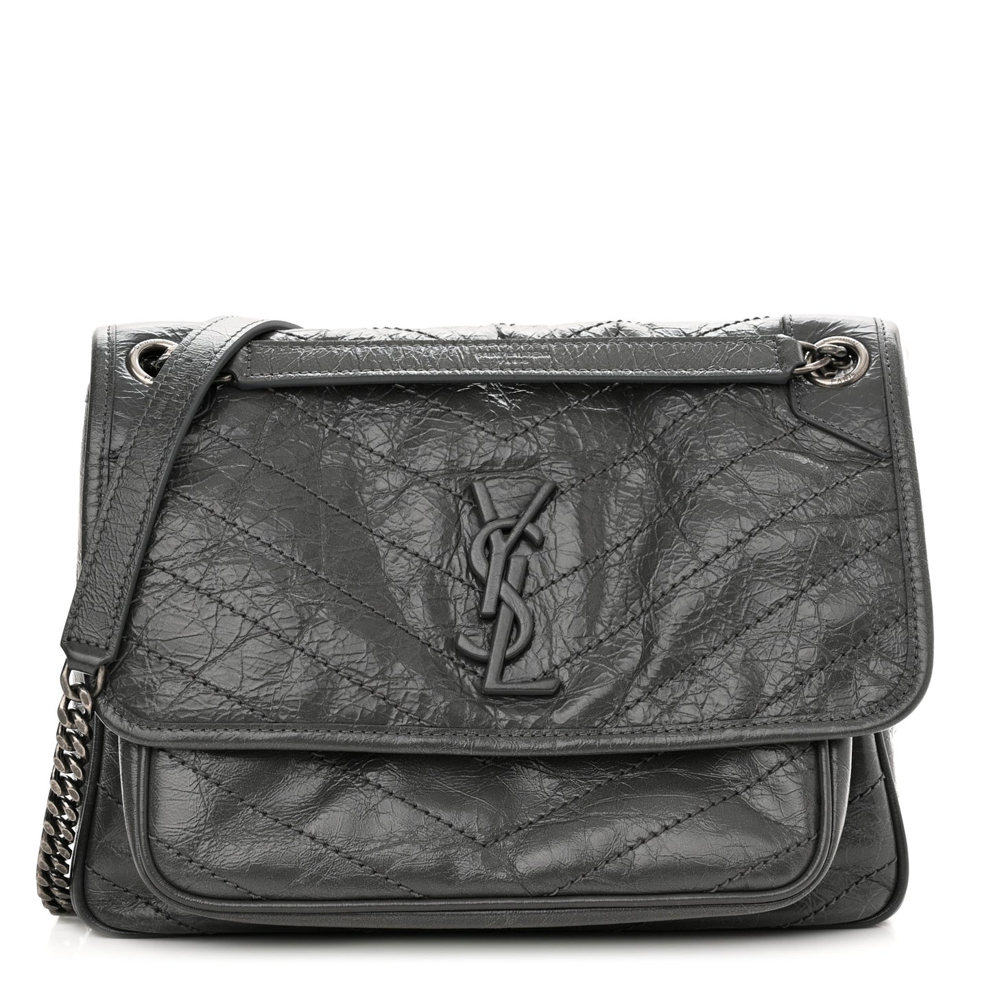 Crinkled Calfskin Matelasse Monogram Medium Niki Chain Satchel Storm