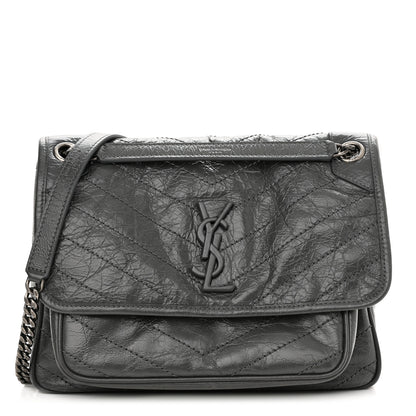 Saint Laurent Crinkled Calfskin Matelasse Monogram Medium Niki Chain Satchel Storm 1 of 10