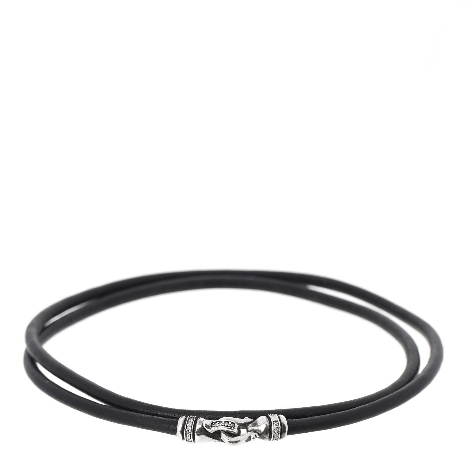 David Yurman Sterling Silver Diamond Leather Buckle Wrap Bracelet Black 1 of 3