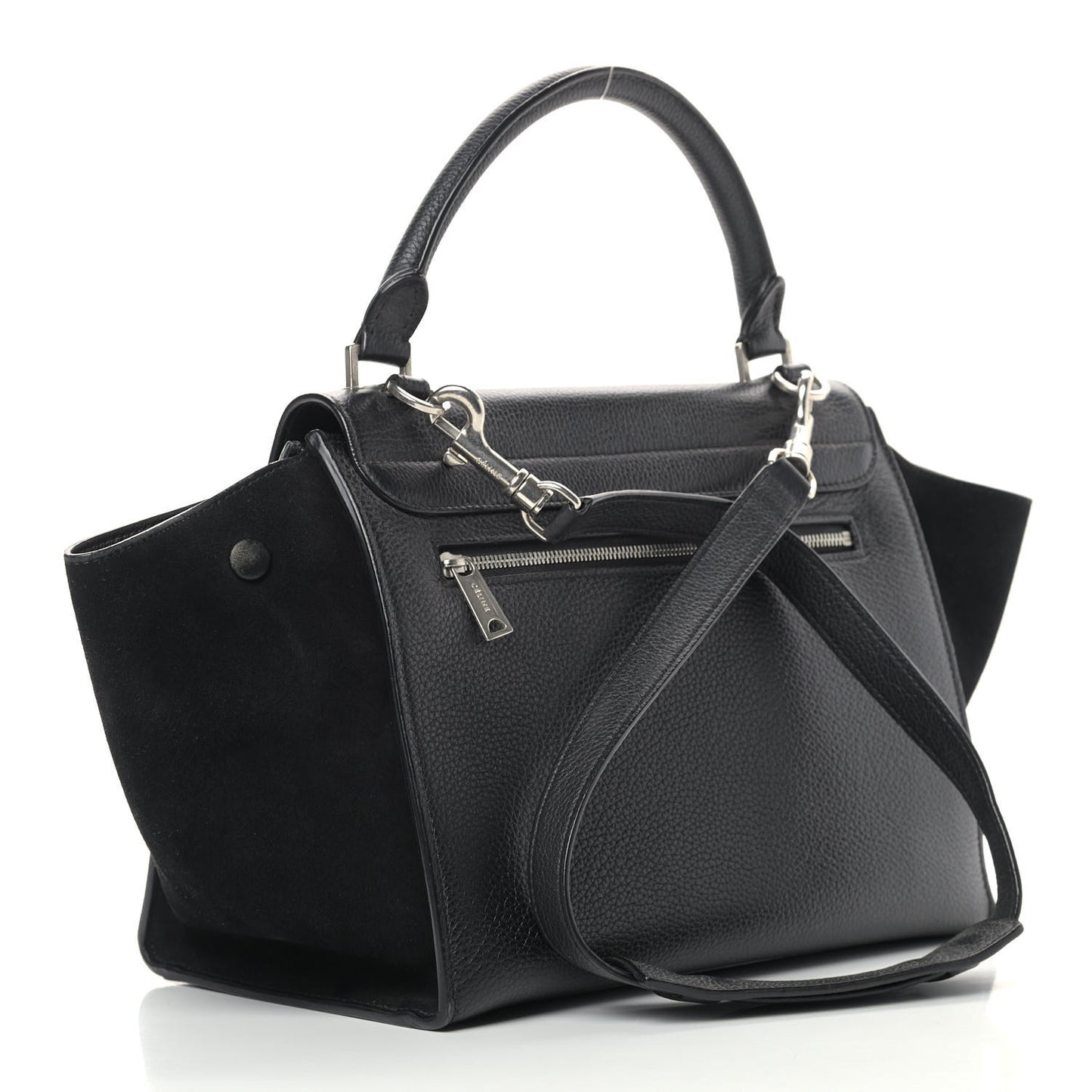 Drummed Calfskin Suede Small Trapeze Black