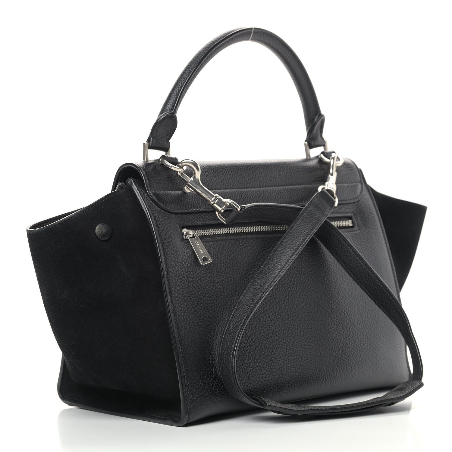 Celine Drummed Calfskin Suede Small Trapeze Black 3 of 7