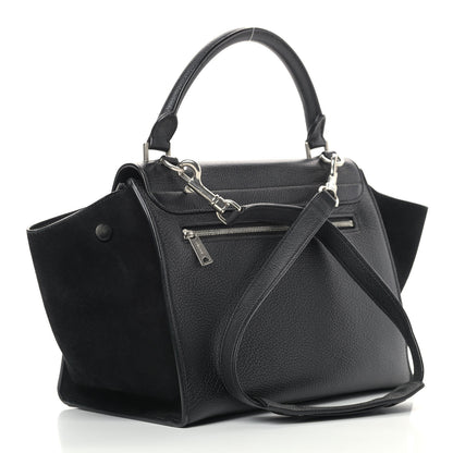 Celine Drummed Calfskin Suede Small Trapeze Black 3 of 7
