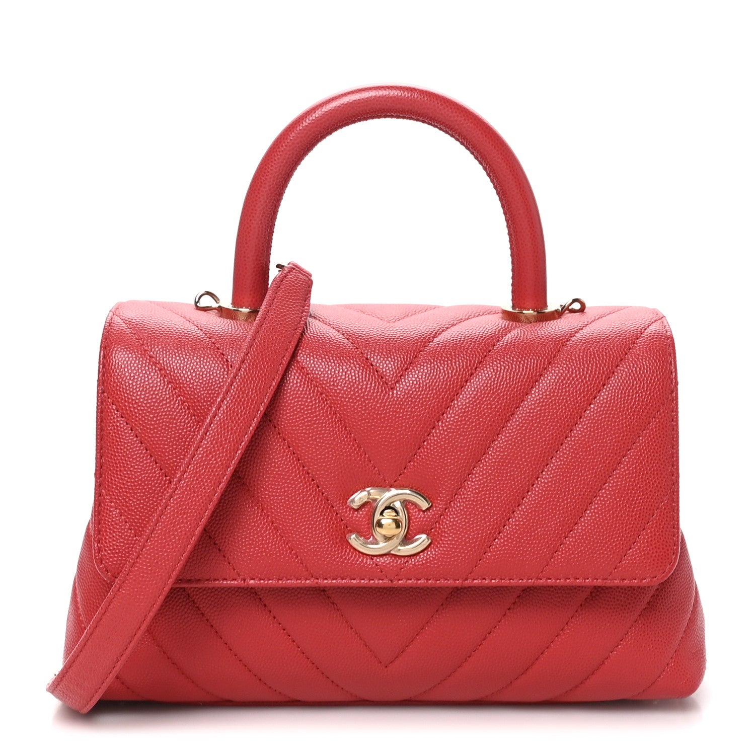 Chanel Caviar Chevron Quilted Mini Coco Handle Flap Red 1 of 10