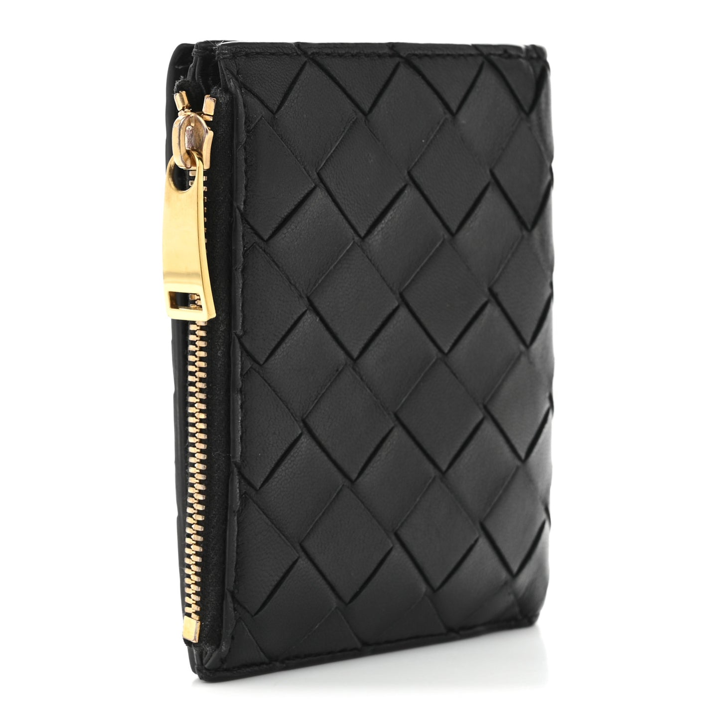 Nappa Intrecciato Small Bi-Fold Zip Wallet Black