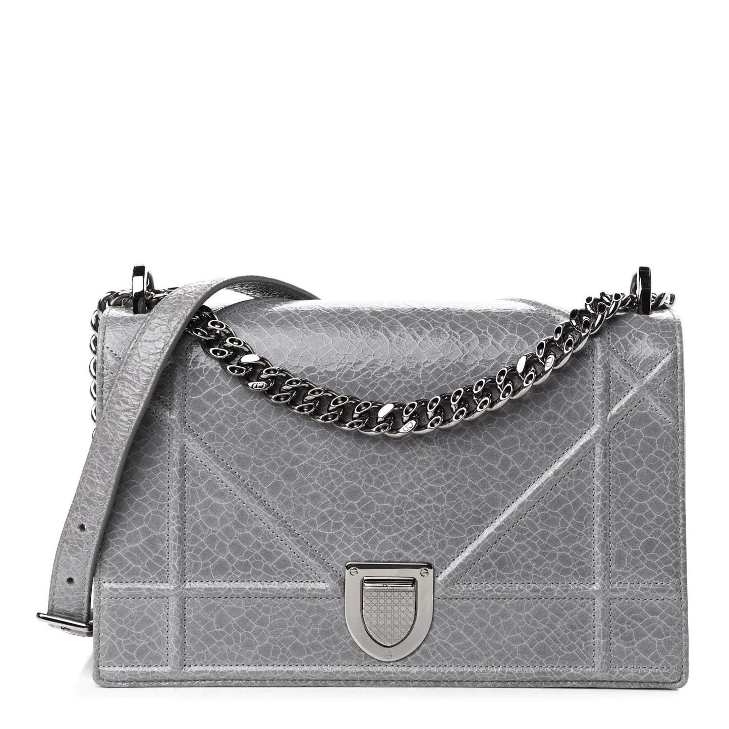 Ceramic Effect Deerskin Medium Diorama Flap Bag Grey