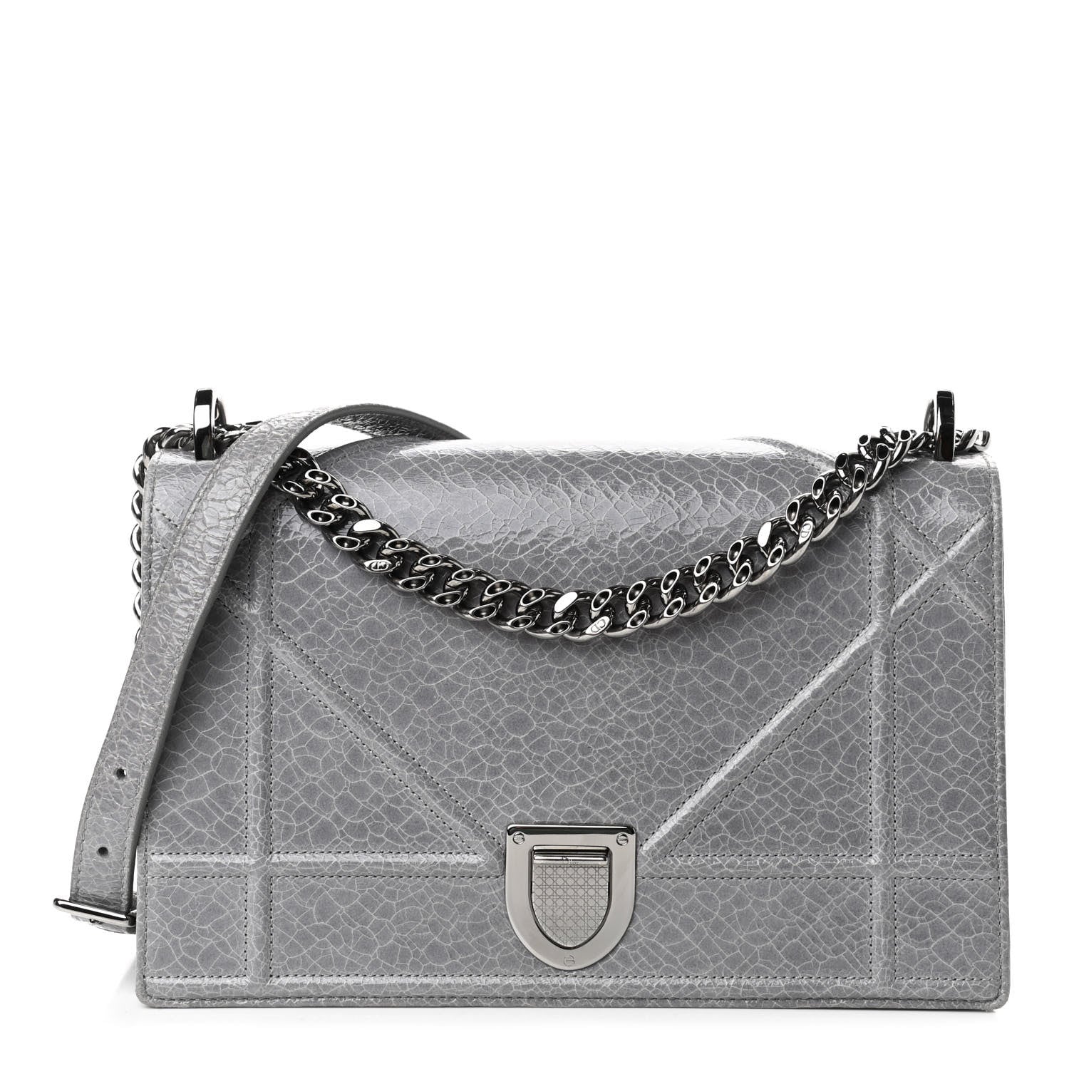 Christian Dior Ceramic Effect Deerskin Medium Diorama Flap Bag Grey 1 of 4