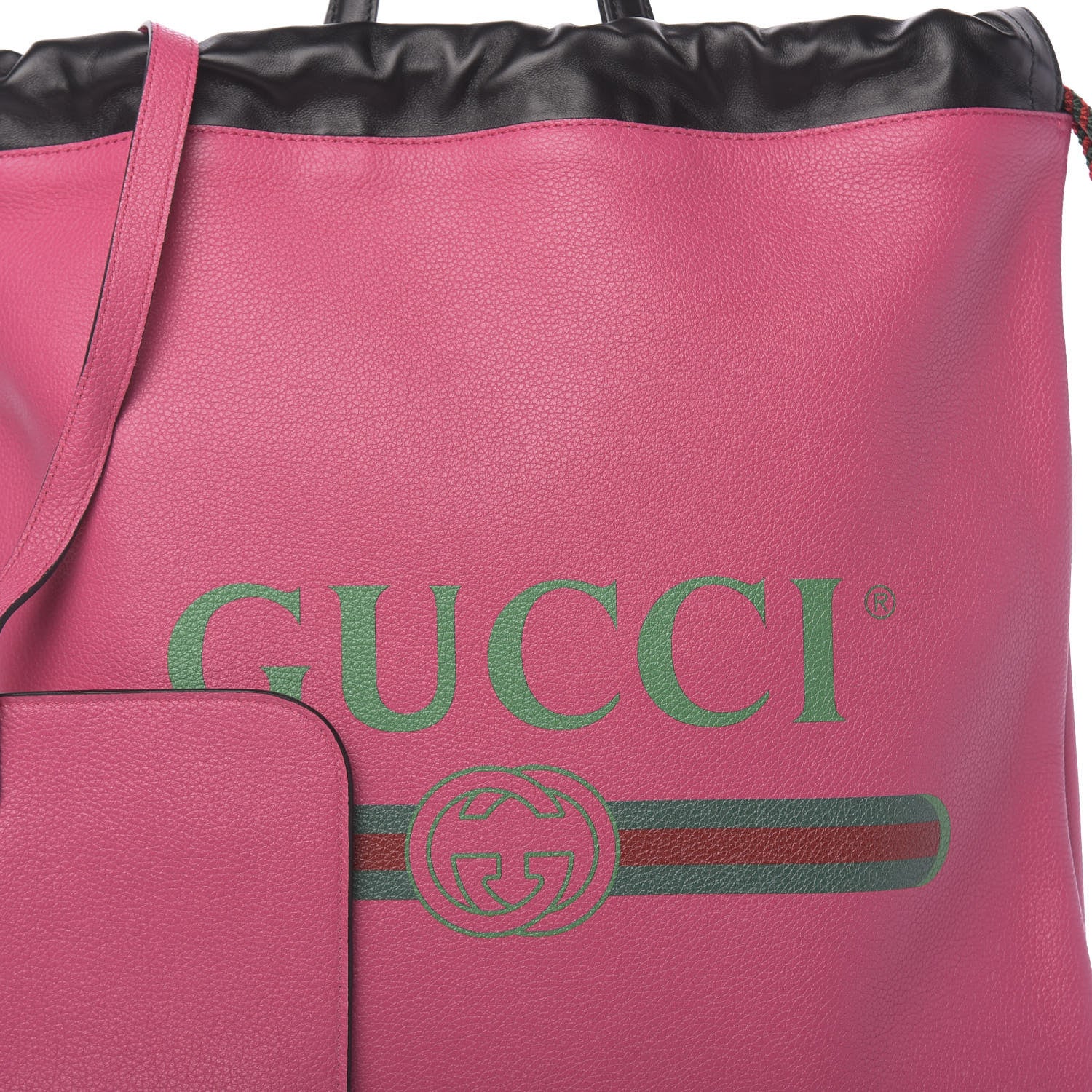 Gucci Grained Calfskin Logo Drawstring Backpack Box Pink Green Black 8 of 10