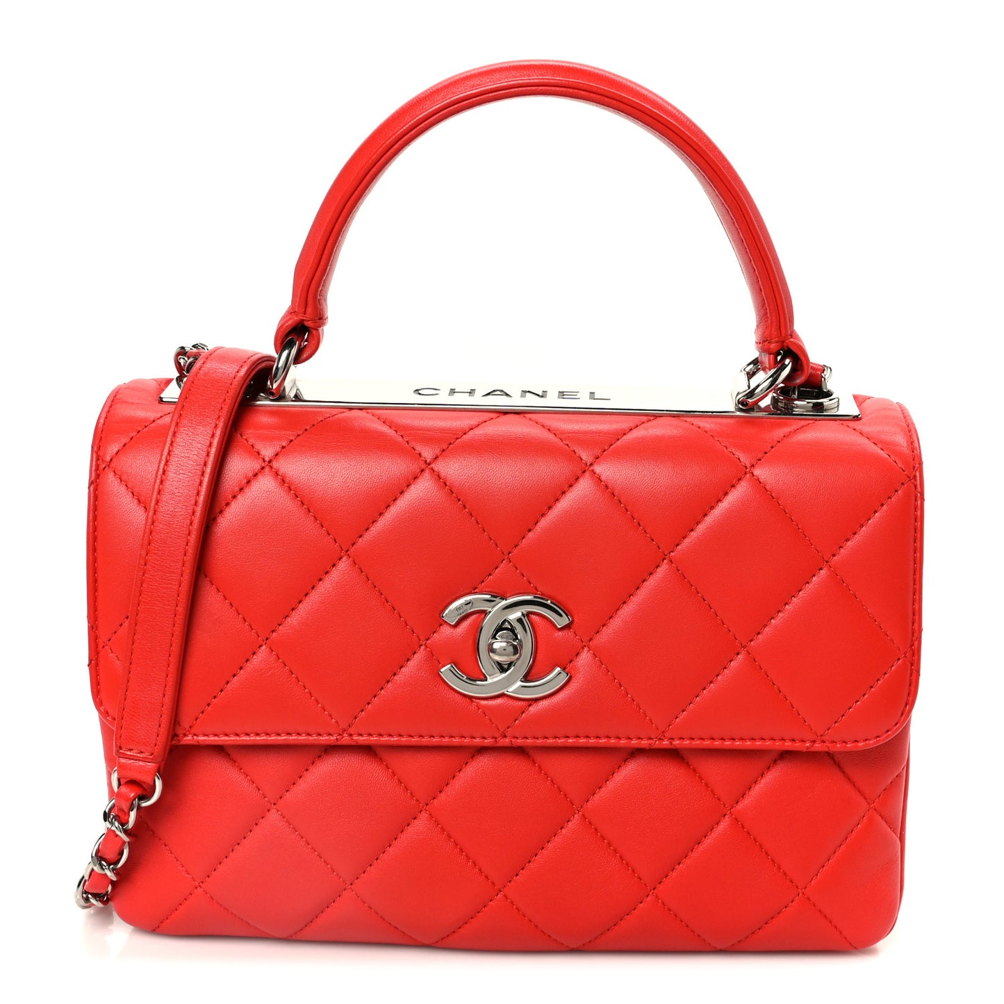 Lambskin Quilted Small Trendy CC Flap Dual Handle Bag Red