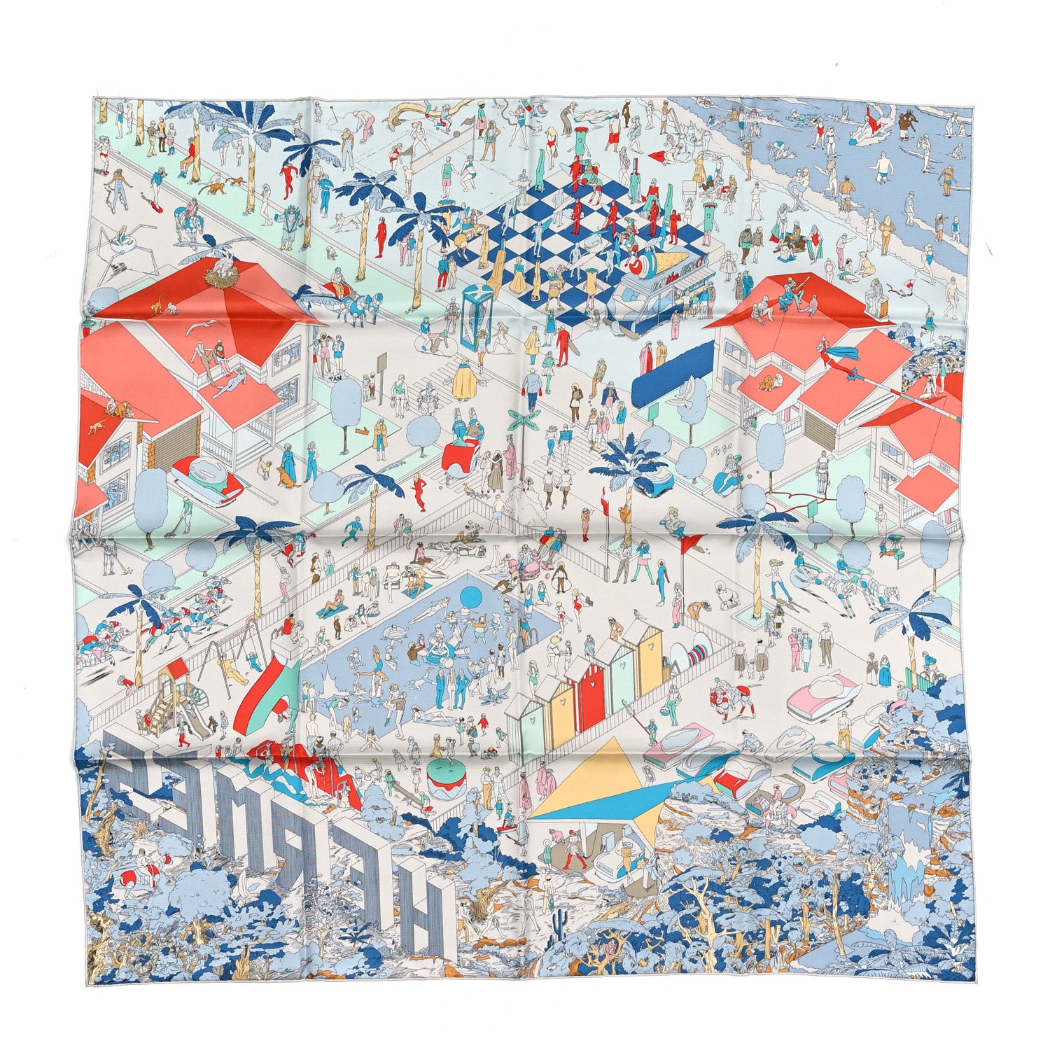 Hermes Silk On The Beach Scarf 90 Gris Argent Bleu Grenadine 1 of 4