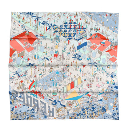 Hermes Silk On The Beach Scarf 90 Gris Argent Bleu Grenadine 1 of 4