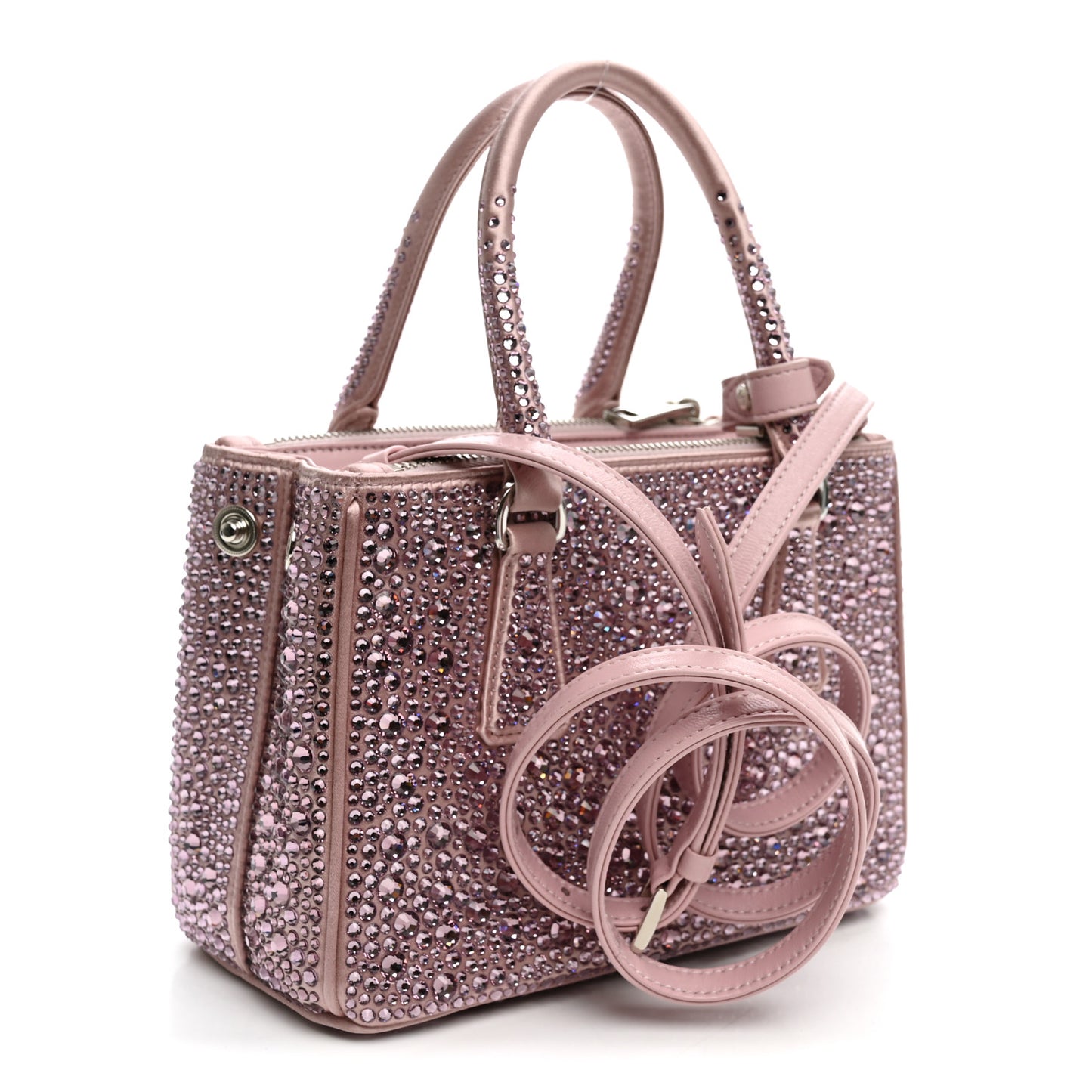 Satin Crystal Mini Galleria Double Zip Tote Alabastro