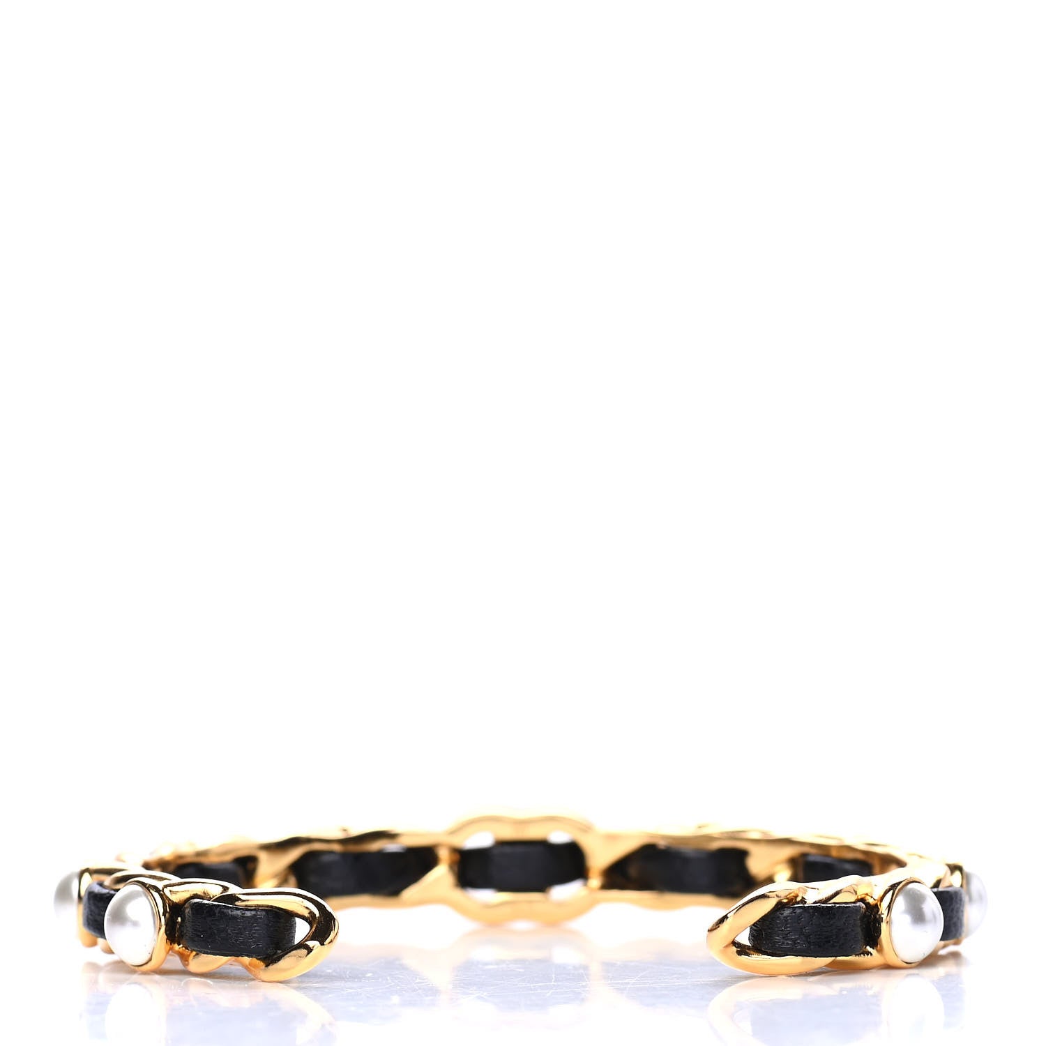 Chanel Lambskin Pearl CC Cuff Bracelet M Black Gold 2 of 3