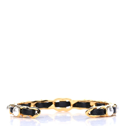 Chanel Lambskin Pearl CC Cuff Bracelet M Black Gold 2 of 3