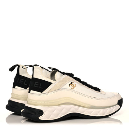 Chanel Velvet Calfskin Mixed Fibers CC Sneakers 36.5 Ivory Black 4 of 8