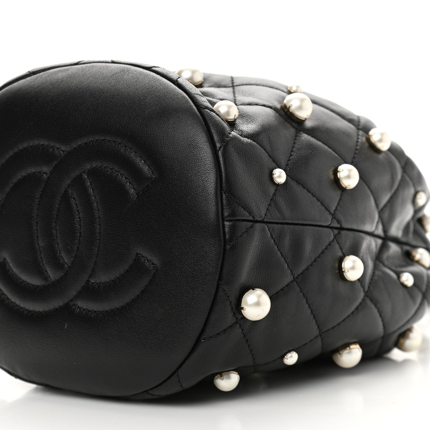Chanel Lambskin Quilted Pearl About Pearls Drawstring Bag Black 10 of 11