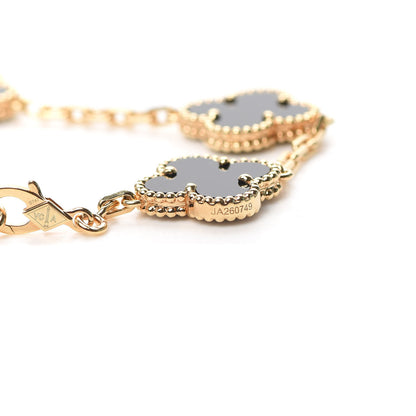 Van Cleef & Arpels 18K Yellow Gold Black Onyx 5 Motifs Vintage Alhambra Bracelet 5 of 8