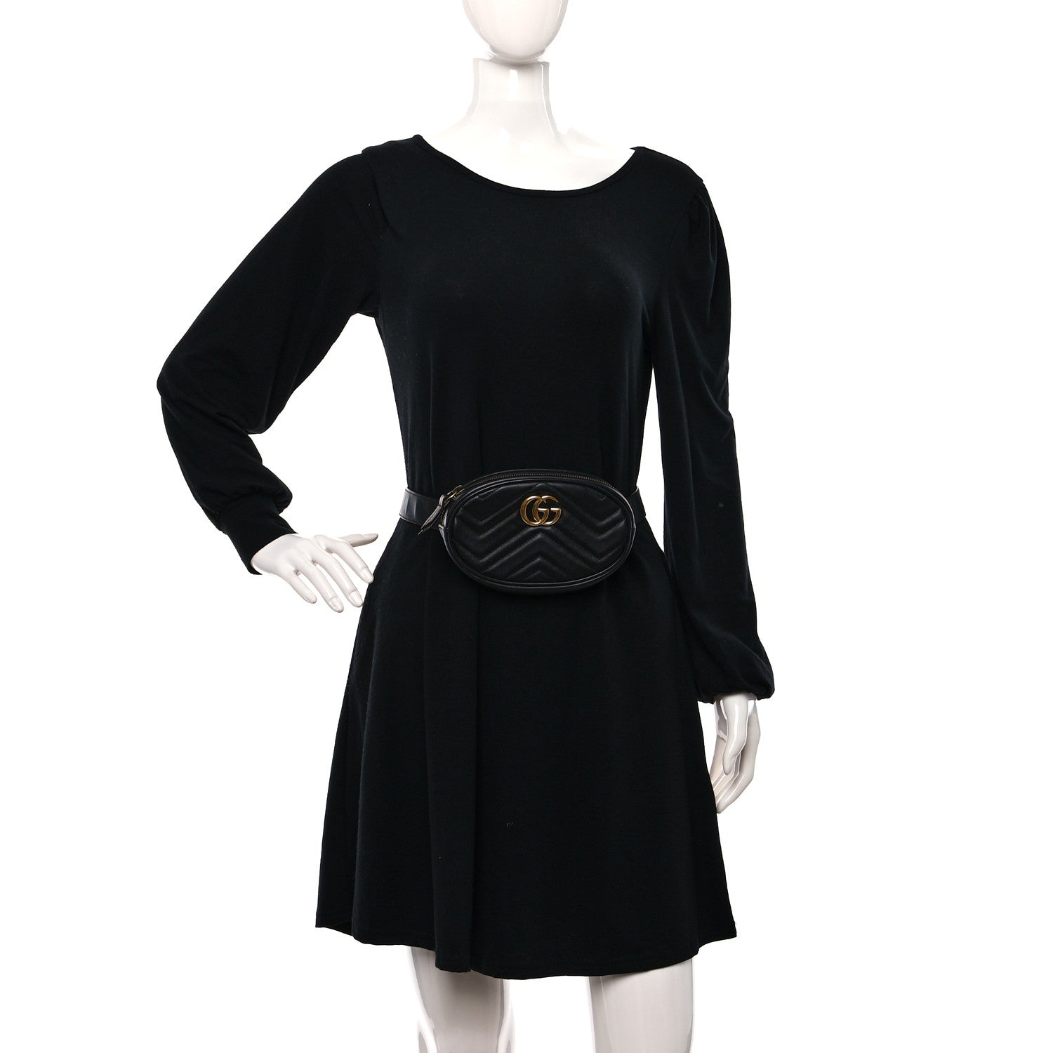 Gucci Calfskin Matelasse GG Marmont Belt Bag 75 30 Black 2 of 9